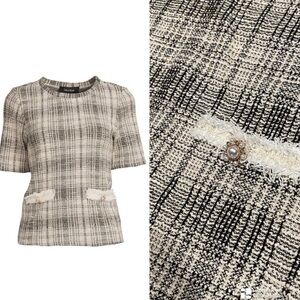 Lea & Viola Tweed Top with Pearl Details Size Small NWT